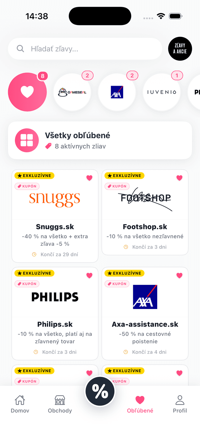 Obľúbené obchody v aplikácii Zľavy a Akcie